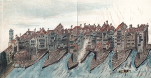 オールド ロンドン ブリッジの一部、1600 年頃