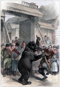 ロシアの村でクマを演じる、1877年 作： Unbekannt