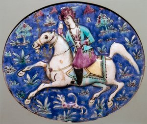 騎手を描いたペルシャ タイル、19 世紀