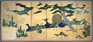 松と孔雀、日本の江戸時代、17世紀初頭 作： Unbekannt