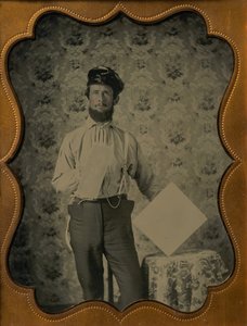 1850 年代から 60 年代のオイルスキン ハットの左官職人。 作： Unbekannt