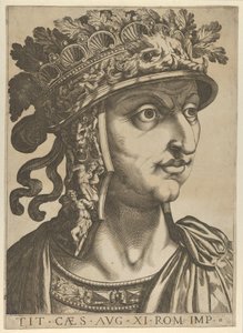プレート 11: タイタス ウェスパシアヌスが右を向いている、「十二カエサル」より、1610-40 年。 作： Unbekannt