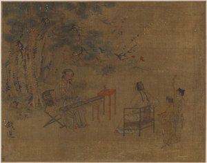 松の木の下でツィターを演奏、おそらく明王朝、1368-1644。 作： Unbekannt