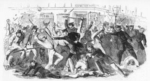 トリビューンオフィス、c1860sで警察の暴徒 作： Unbekannt