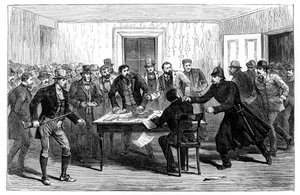 1887年、アイルランドのラックレアにある全国家賃事務所の警察の襲撃