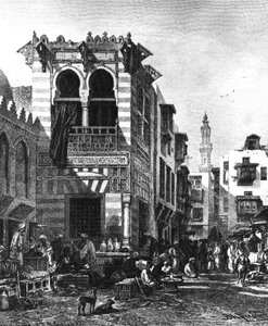 エジプト、カイロの中心部にある人気の学校、1880年