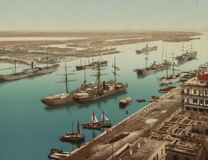 スエズ島ポートサイド、1900年頃（カラーフォトクローム 作： Unbekannt
