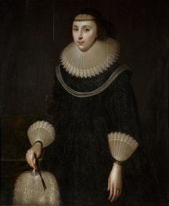 ファンを持つ女性の肖像、1600-1650。 作： Unbekannt