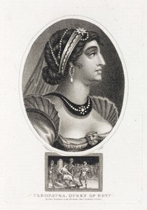 クレオパトラ（テア・フィロパトル、紀元前69〜30年）の肖像、ローマ軍団に囲まれた彼女のエジプト即位の場面が描かれている 作： Unbekannt