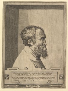 1545年、くぼみ内にある右向きのミケランジェロの肖像画。 作： Unbekannt