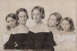 1830年代末の姉妹Yelisaveta、Maria、Praskovya、Alexandra、Anna Dyakovの肖像 作： Unbekannt