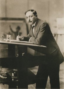 1913年頃の彼のスタジオでのトーマステオドールハイネ1867-1948の肖像。 作： Unbekannt