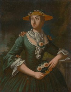 花の帽子をかぶった女性の肖像 作： Unbekannt