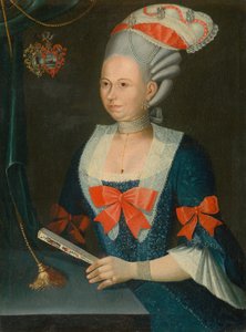 ファンのあるかつらの女性の肖像 作： Unbekannt