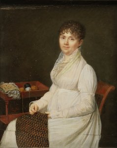 タペストリーの仕事を持つ女性の肖像画。