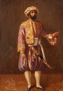 19世紀半ばのトルコのドレスを着たスウェーデン王チャールズ15世の肖像画。