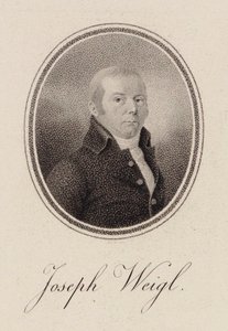 チェロ奏者ヨーゼフ・フランツ・ヴァイグルの肖像 1740-1820年、c. 1785年。 作： Unbekannt
