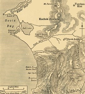 トルコのガリポリ半島におけるアンザック軍の位置、第一次世界大戦、1915年7月、c1920。