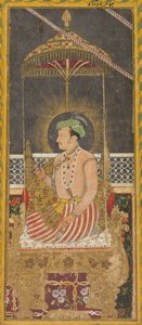 天蓋の直下にあるジャハンギール皇帝の死後の肖像、書道の裏、c。 1650。 作： Unbekannt