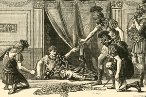 1890年、皇帝としてクラウディウスを皇帝に仕立てた警官隊。 作： Unbekannt