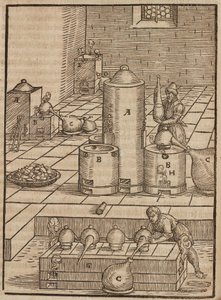 金鉱石から銀鉱石を抽出するための液体の調合 - Lazarus Eckerの「Description des minerais et des principales methodes d