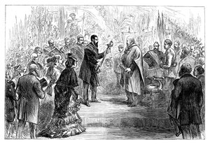 1864年19世紀後半、クリスタルパレスでジュゼッペガリバルディに刀を贈呈 作： Unbekannt