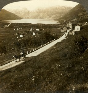 険しい山腹の村と険しい西ノルウェーのロルダル湖、c1905。 作： Unbekannt