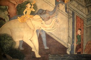 ラーマ王子。ラーマ3世の時代に作られたヴィハーラの内壁には、ラマキアンを描いた詳細な壁画が描かれています。ワット・ポー（Wat Pho） - ワット・プラ・チェットゥフォン（Wat Phra Chettuphon）。1788.バンコク。タイ 作： Unbekannt