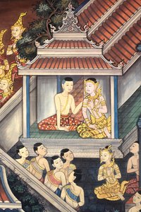 ラーマ王子とシータ。ラーマ3世の時代に作られたヴィハーラの内壁には、ラマキアンを描いた壁画があります。ワット・ポー（Wat Pho） - ワット・プラ・チェットゥフォン（Wat Phra Chettuphon）。1788.バンコク。タイ