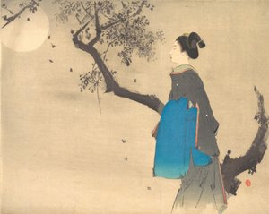 月明かりの中を散歩する女性のプロフィール ビュー、カリフォルニア州。 1908年。