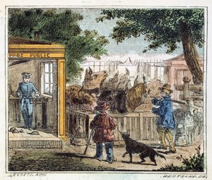 1867年に市場で牛の体重を測定するために使用された公共の計量台 作： Unbekannt
