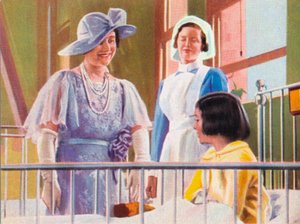 1935年、ミドルセックス病院で小児病棟を訪れたエリザベス女王。1937年