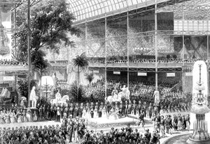 1851年5月1日、ロンドンのクリスタルパレスにあるグレートエキシビションを開くビクトリア女王