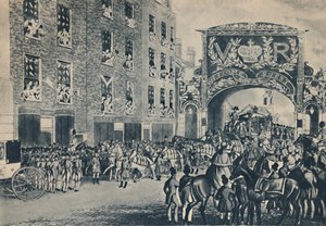 クイーンズビクトリアのギルドホールへ向かう途中の入り口、1837年11月9日、1948年。 作： Unbekannt