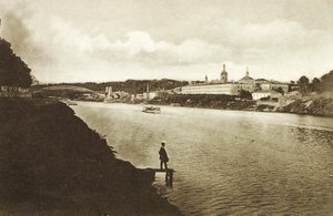鉄道橋とノヴォデヴィチ女子修道院、新しい乙女修道院、モスクワ、ロシア、1910年代 作： Unbekannt