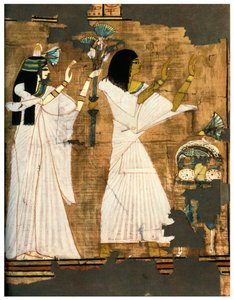 供物が山盛りになった食卓の前で崇拝するラーメスとその妻、c1400 BC 1958