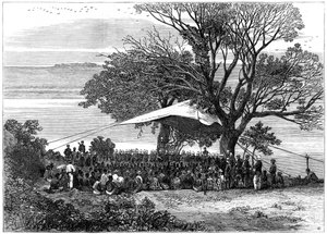 1879年の南部ズールー戦争、トゥゲラ川の土手で最後通告を読む 作： Unbekannt