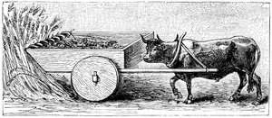 古代ローマ時代のガウルで使用されていた刈取り機の復元、プリニーによる記述、c1890 作： Unbekannt