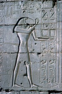 トートを示すレリーフ、ラメセウム、ラムセス 2 世神殿、ルクソール、エジプト、紀元前 1300 年頃 作： Unbekannt