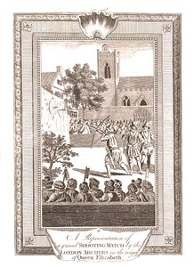 エリザベス女王の治世にあるロンドンアーチャーによる射撃試合の描写、1793年 作： Unbekannt