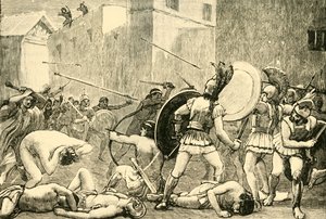 1890年、スパルタからのピュロスの撃退。 作： Unbekannt