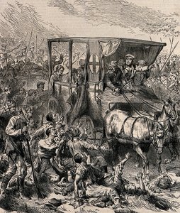 1878年頃の戦場から負傷したロシア兵を救う 作： Unbekannt