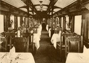 長距離列車のレストラン車、南アフリカ鉄道、1930年。