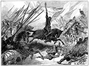 1191年、アルスフの戦いでのリチャード1世、クールデライオン 作： Unbekannt
