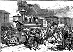 1877年、米国、ボルチモアオハイオ鉄道のマーティンズバーグでの鉄道労働者による暴動 作： Unbekannt