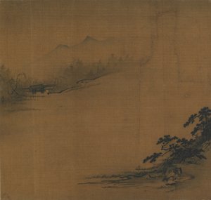 霧の中の川の風景、14 世紀。 作： Unbekannt