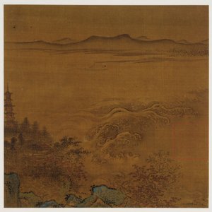 川の風景: パゴダ、泡立つ急流、遠くの丘、明王朝、1368-1644。 作： Unbekannt