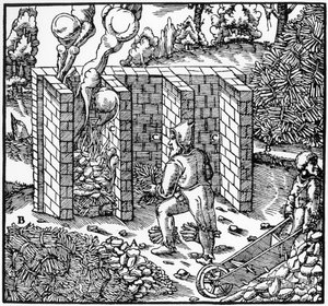 1556 年 C の炉で銅鉱を焙煎 作： Unbekannt