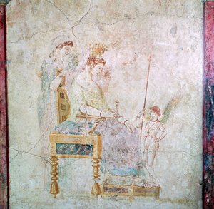 アフロディーテ、エロス、およびグレイセスの 1 人を描いたローマ時代の壁画、1 世紀