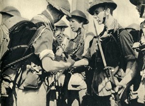 第二次世界大戦、1943年1944年、シチリア侵略前の海兵隊員。 作： Unbekannt
